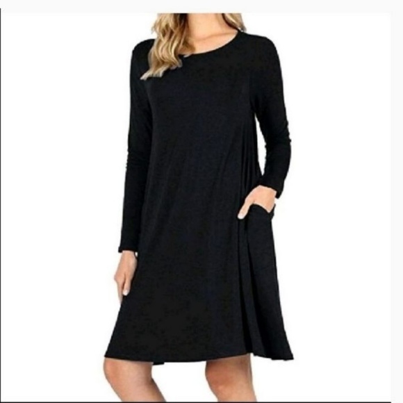 Long Sleeve Scoop Neck Dress with Pockets - Picture 2 of 2